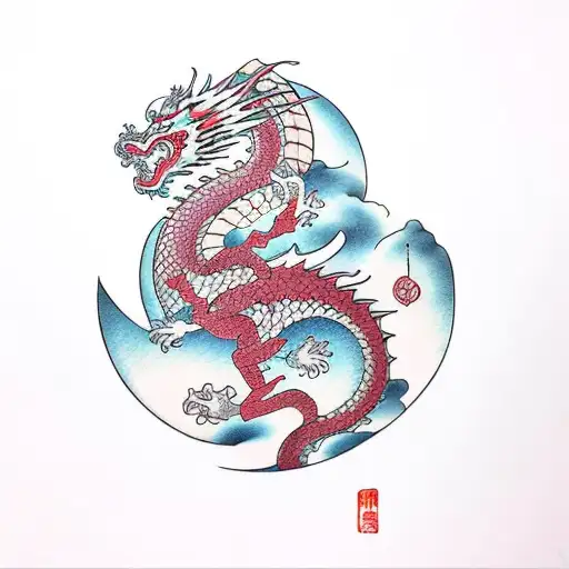 Dragon Surrounding A Moon