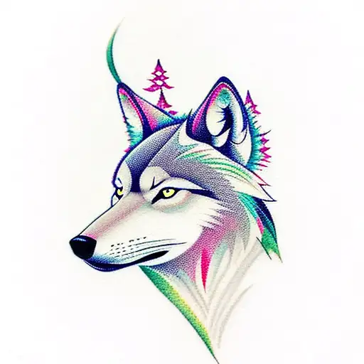 Wolf And Deer With Forest Behind