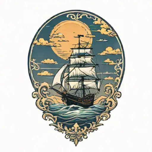 Tampa Bay Ship Sailing Sunset