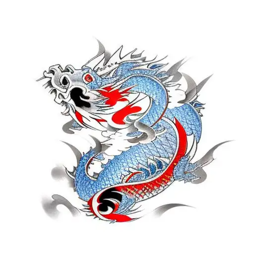 Half Sleeve Detailed 2 Koi Fish Dragon And Bulls