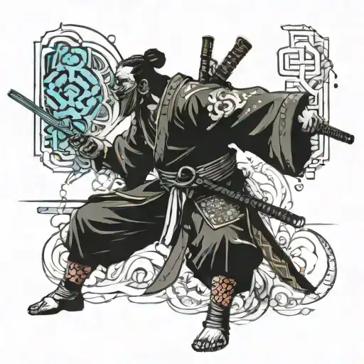 Cyberpunk Samurai In A Fighting Stance