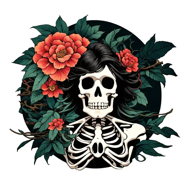 Statue Skeleton Ronces And Mesange