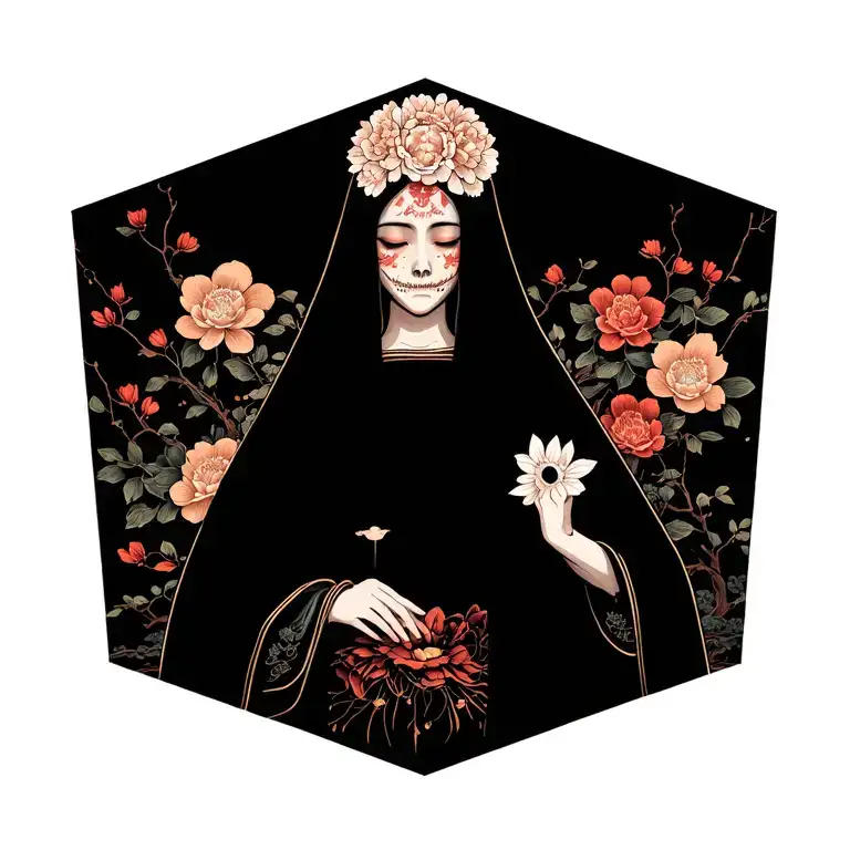 Dead Virgin Forest Statue And Mesange