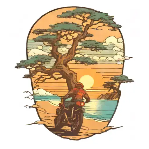 Motorcyle Near Beach At Sunset