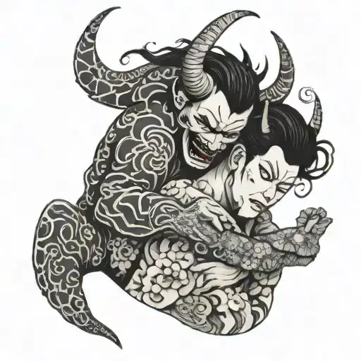 Person Hugging Demon