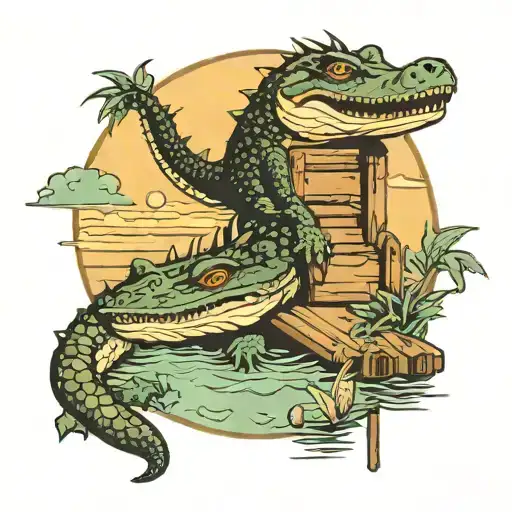 Alligators Pier Looking On Sunset