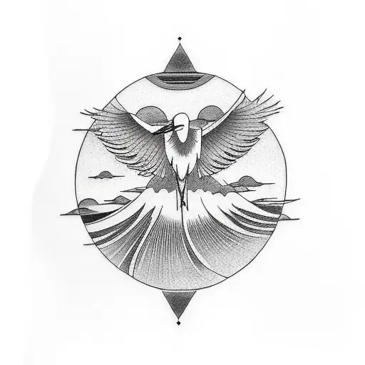 A Minimalist Tattoo Of A Heron Gliding The Sun