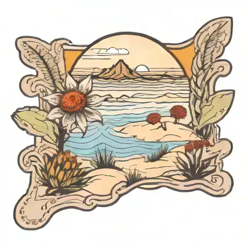 Florida Dunes With Indian Blanket Flowers And Agave