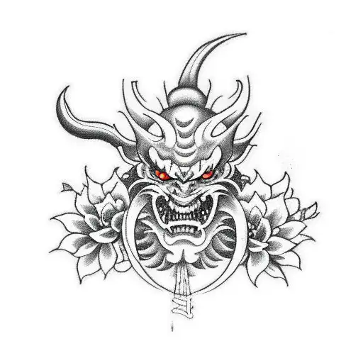 Japanese Demon With Some Flowers