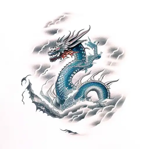Half Woman Half Dragon In A Stormy Ocean