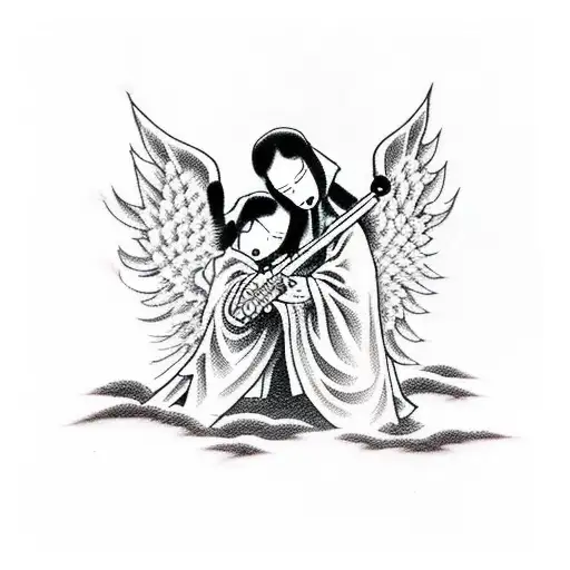 Grim Reaper And Angel Hugging