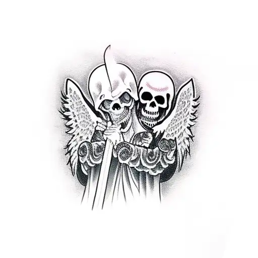 Grim Reaper And Angel Hugging Peacefully