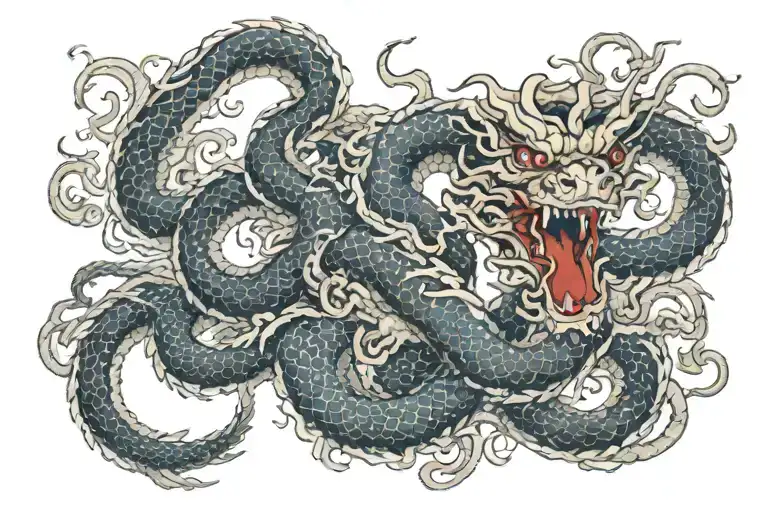Dragon Intertwined With White Snakes