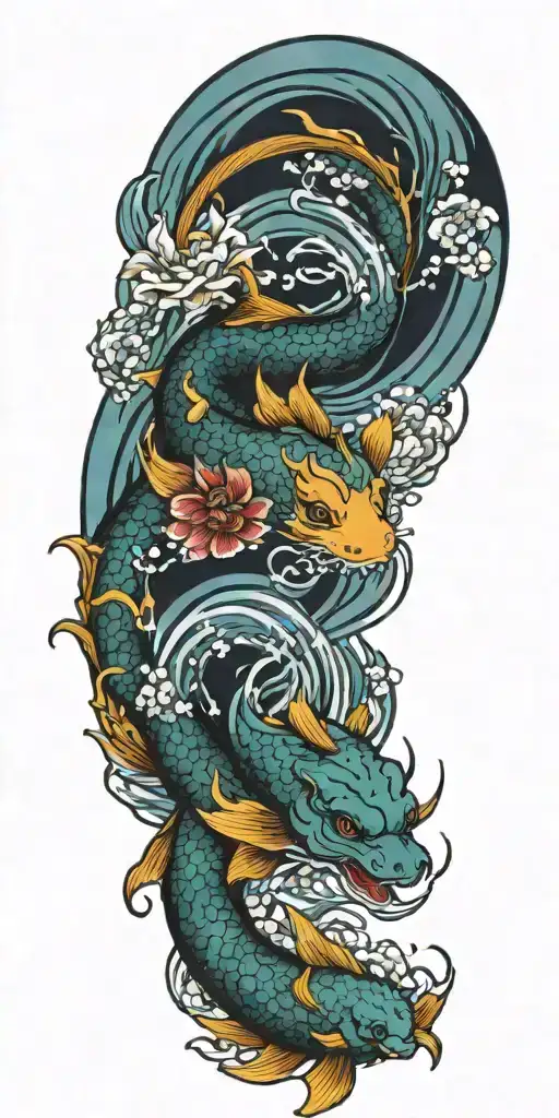 Dragon Koi Water Wind Flower