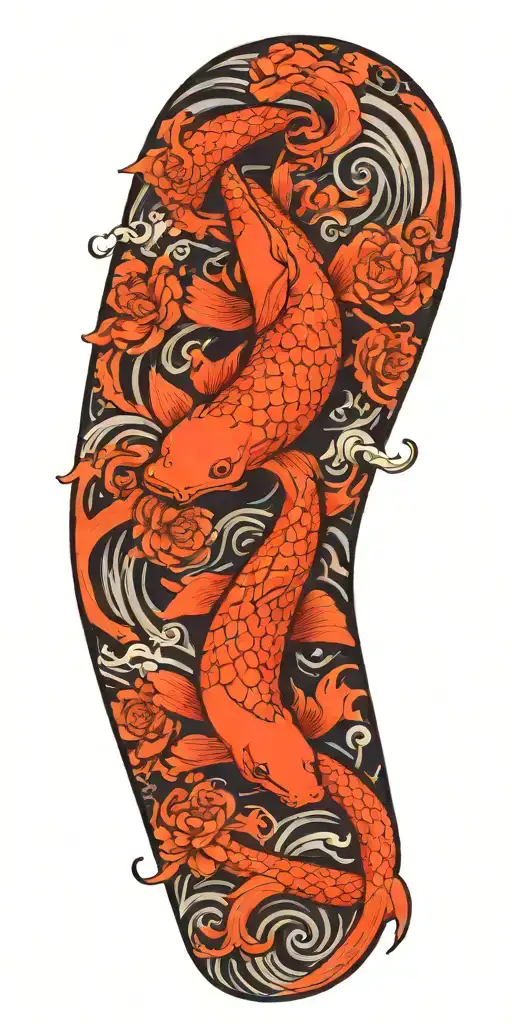 Dragon Koi Water Wind Flower