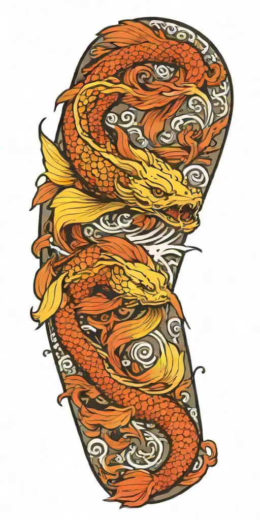 Dragon Koi Water Wind Flower