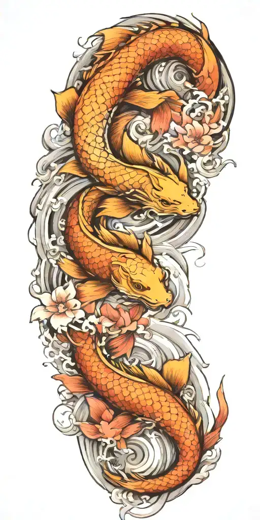 Dragon Koi Water Wind Flower