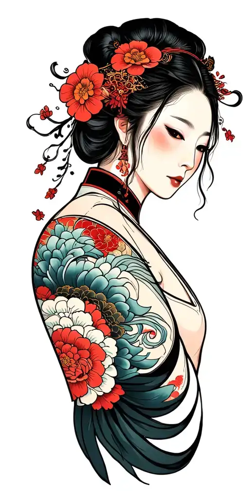 Sketch Tattoo In The Style Of Japan Sleeve