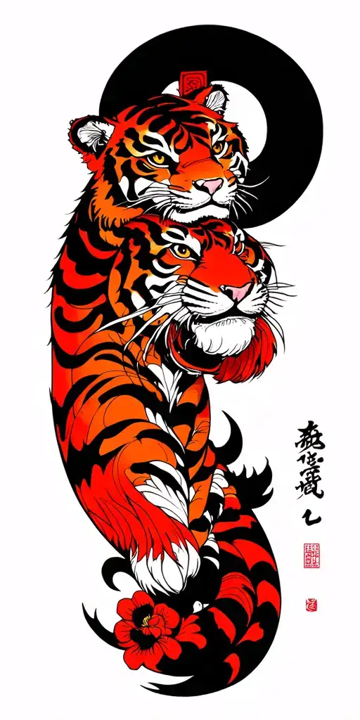 Sketch Tattoo In The Style Of Japan Sleeve Tiger