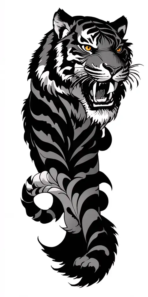 Sketch Tattoo In The Style Of Japan Sleeve Tiger Black White