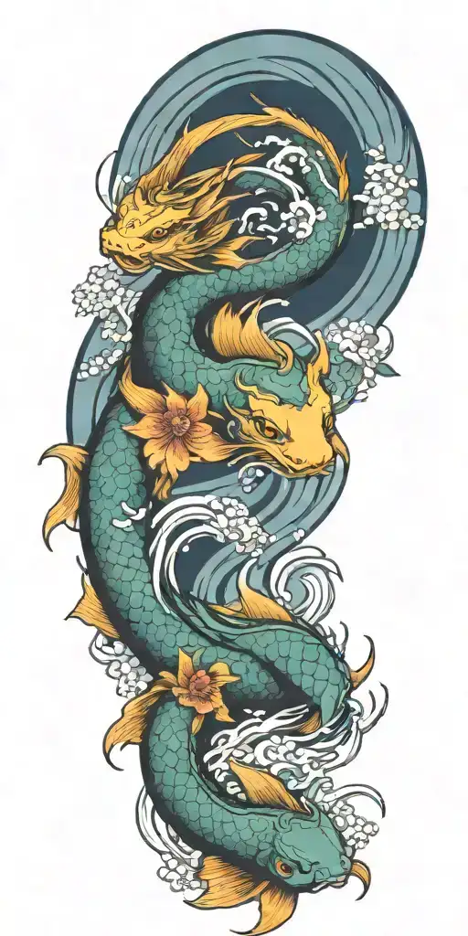 Dragon Koi Water Wind Flower