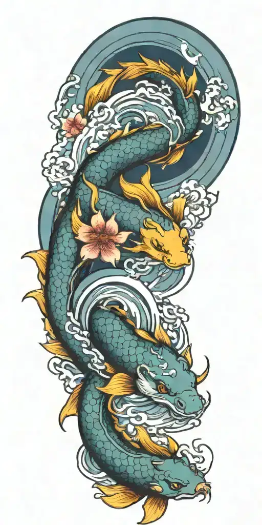 Dragon Koi Water Wind Flower