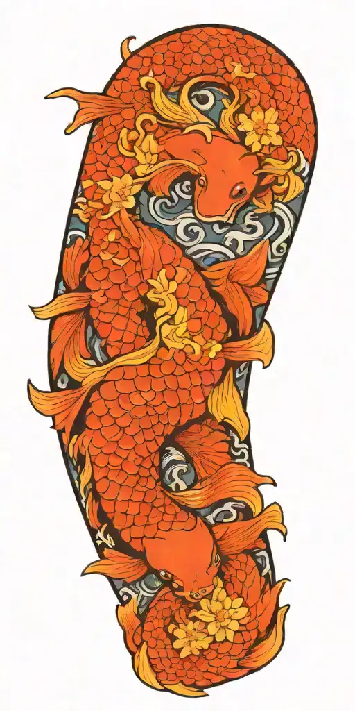 Dragon Koi Water Wind Flower