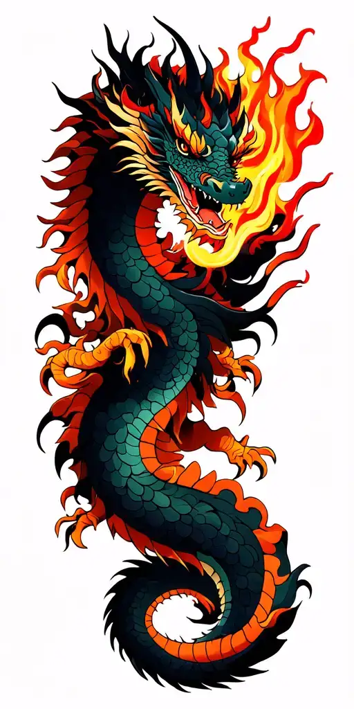 East Dragon With Fire On Roat