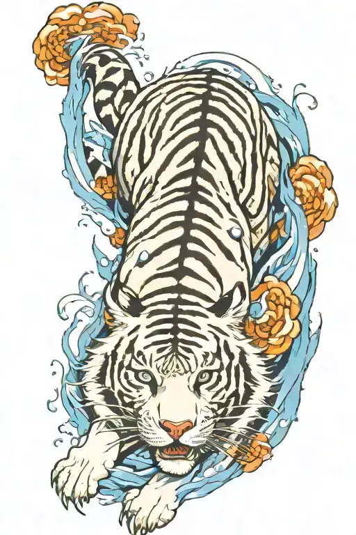 White Tiger Surrounded By Blue Flames