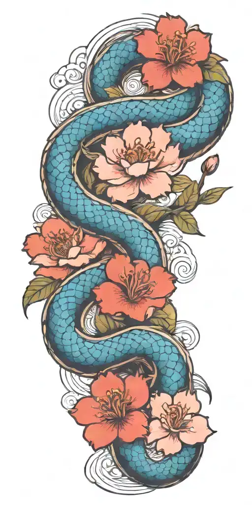 Dragon Cherry Blossom Branch Pedal Falling Koi