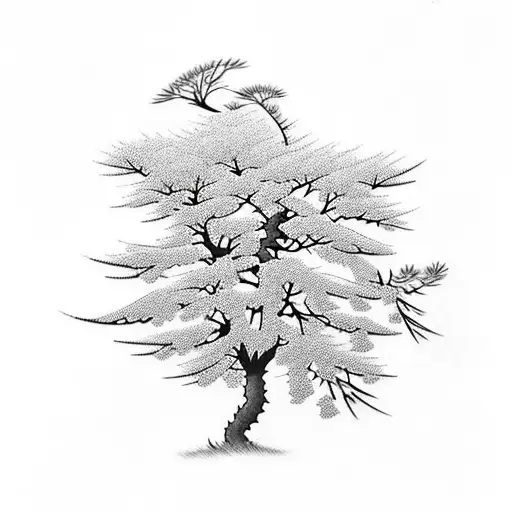 Pine Tree With Jacaranda Tree And Sunflowers