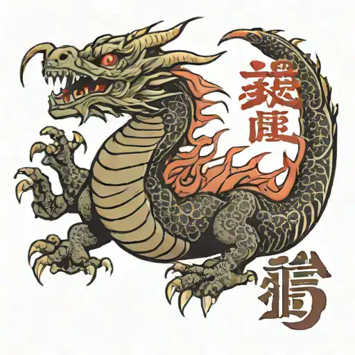 Dragon With Red Japanese Text