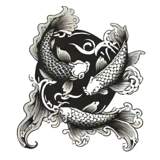 Yin And Yang Koi Fish In Stagnant Water Waves
