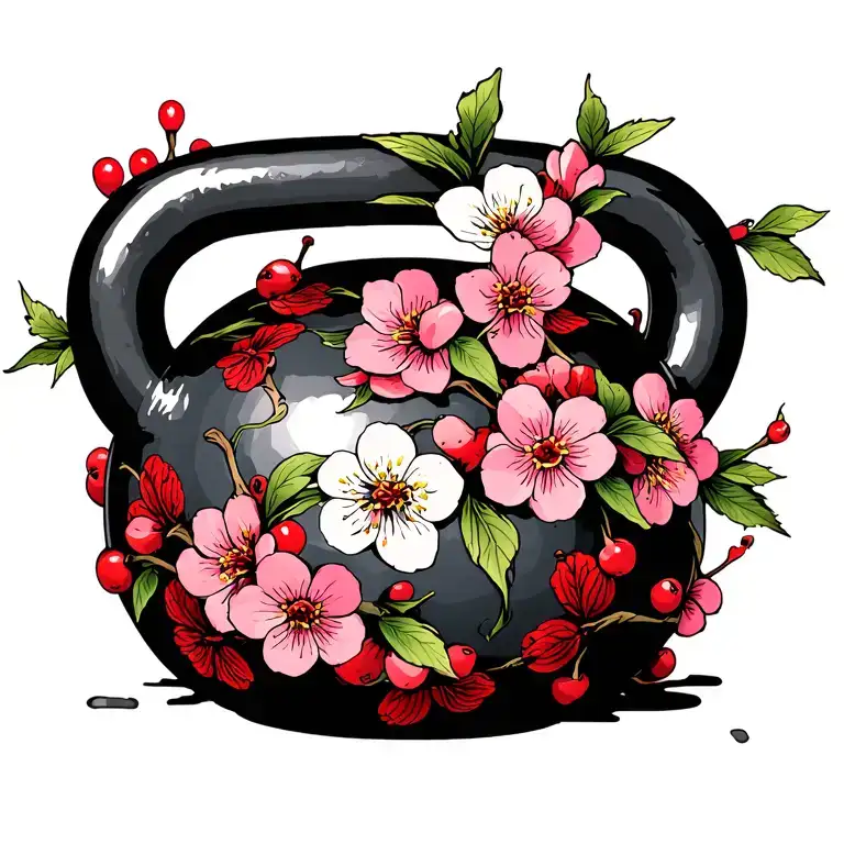 40Lb Kettle Bell With Cherry Blossoms Wrapped