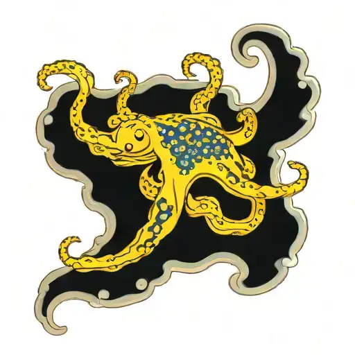 Blue Ringed Octopus With Water Waves Flowing