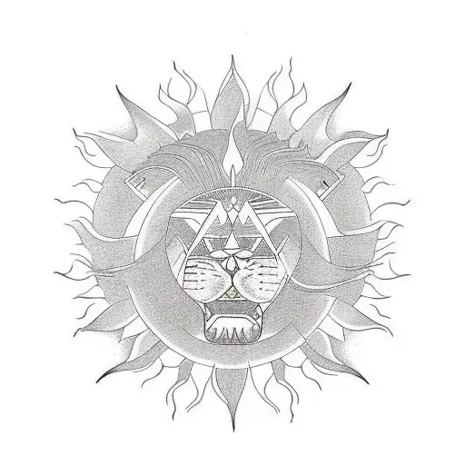 A Minimalist Tattoo Of A Sun And Lion With Chakra Symbols