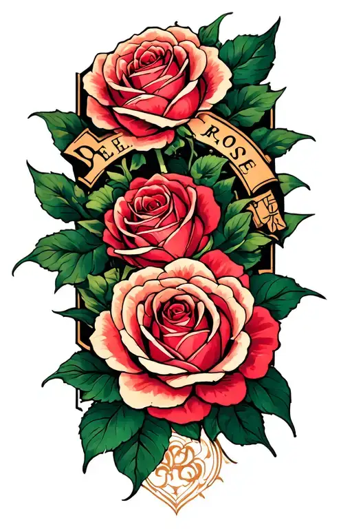 Tattoo Of The Name Dellerose With Roses Intertwined