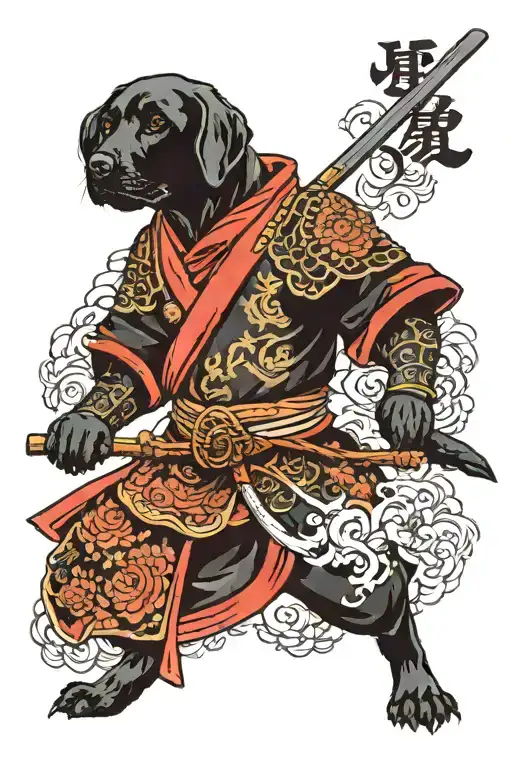 A Black Labrador In A Samurai Suit