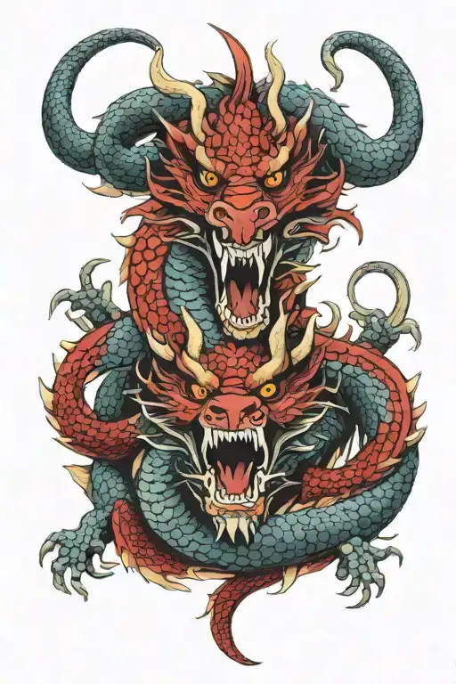 Red Dragon With Skulls