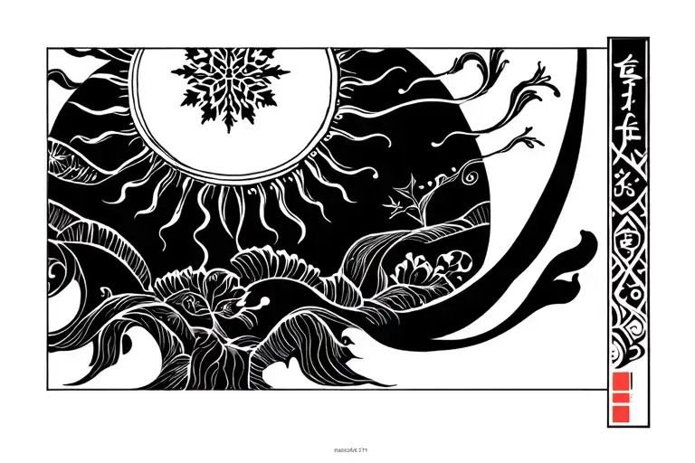 A Very Detailed Sun And Snowflake