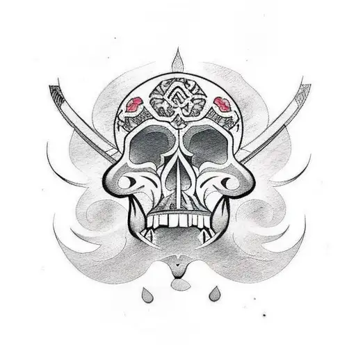 Polynesian Skull With Japanese Waves