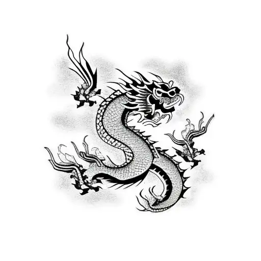 Rectangular Tattoo With Chinese Dragon Inside
