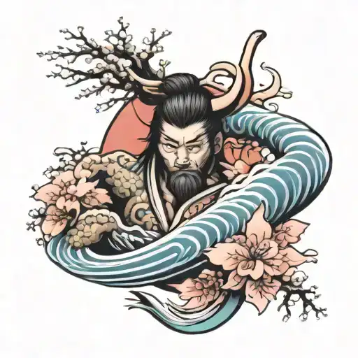 Japanese Style Sleeve With Sakura And Samurai