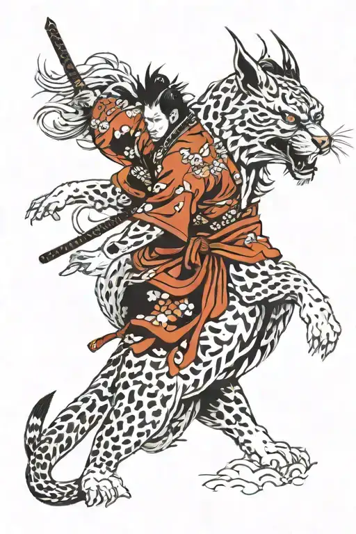 Samurai Against The Background Of A Lynx