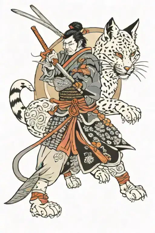 Samurai Against The Background Of A Lynx