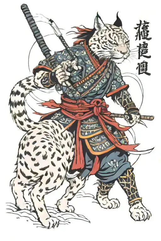 Samurai Against The Background Of A Lynx
