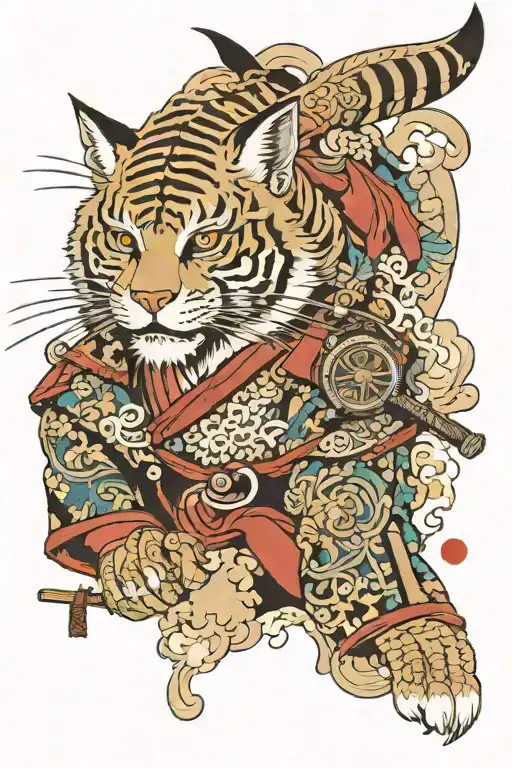 Samurai Against The Background Of A Lynx