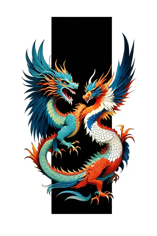 A Dragon And A Fenix Fighting Each Other