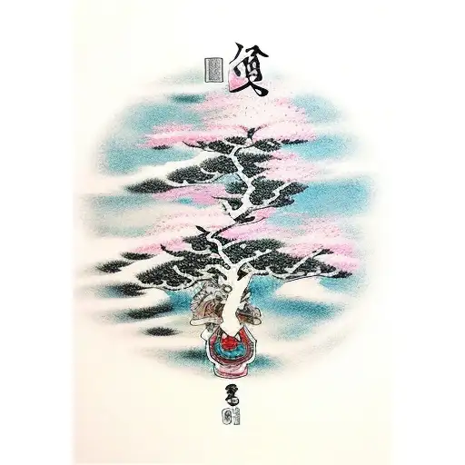 Samurai With Sakura Tree Above