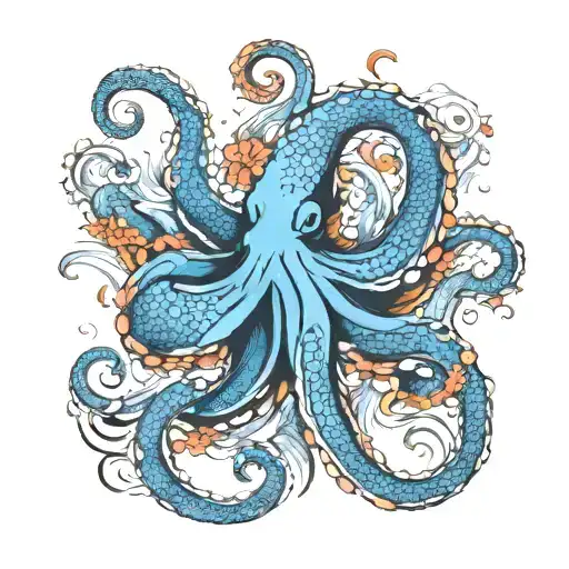 Octopus And Water And Koi Fish Swimming